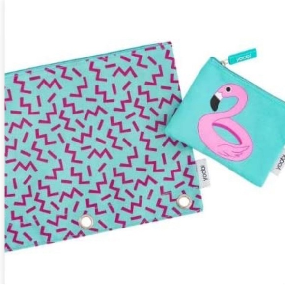 Yoobi Flamingo 2 Piece Teel Pouch Storage Set Aqua Pink - Picture 2 of 3